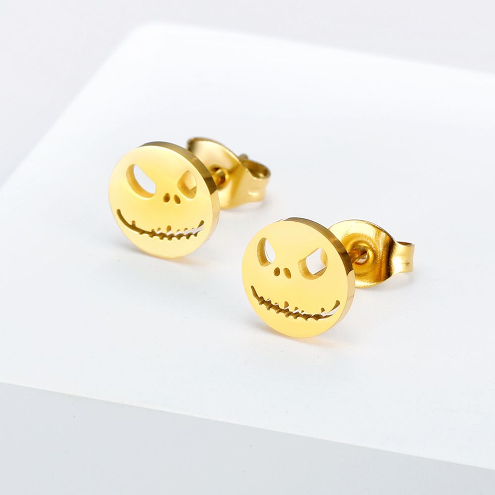 Japan South Korea punk funny ghost face skull titanium steel earrings Halloween | Wholesale Jewelry Only 0