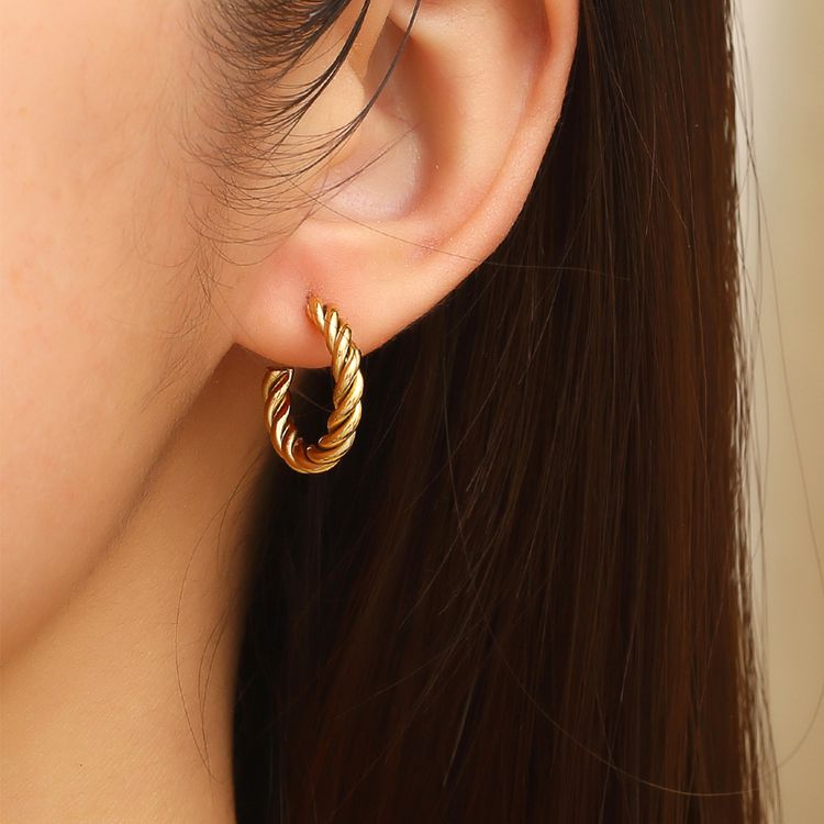 Wholesale Stylish Titanium Stainless Steel Earrings C-Shaped Twisted