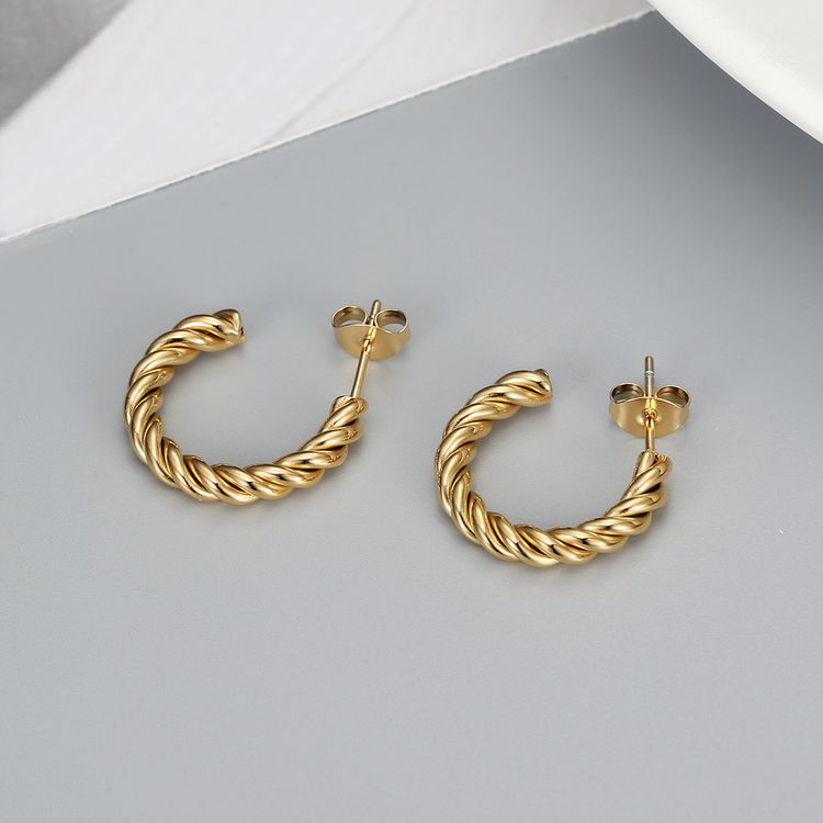 Wholesale Stylish Titanium Stainless Steel Earrings C-Shaped Twisted