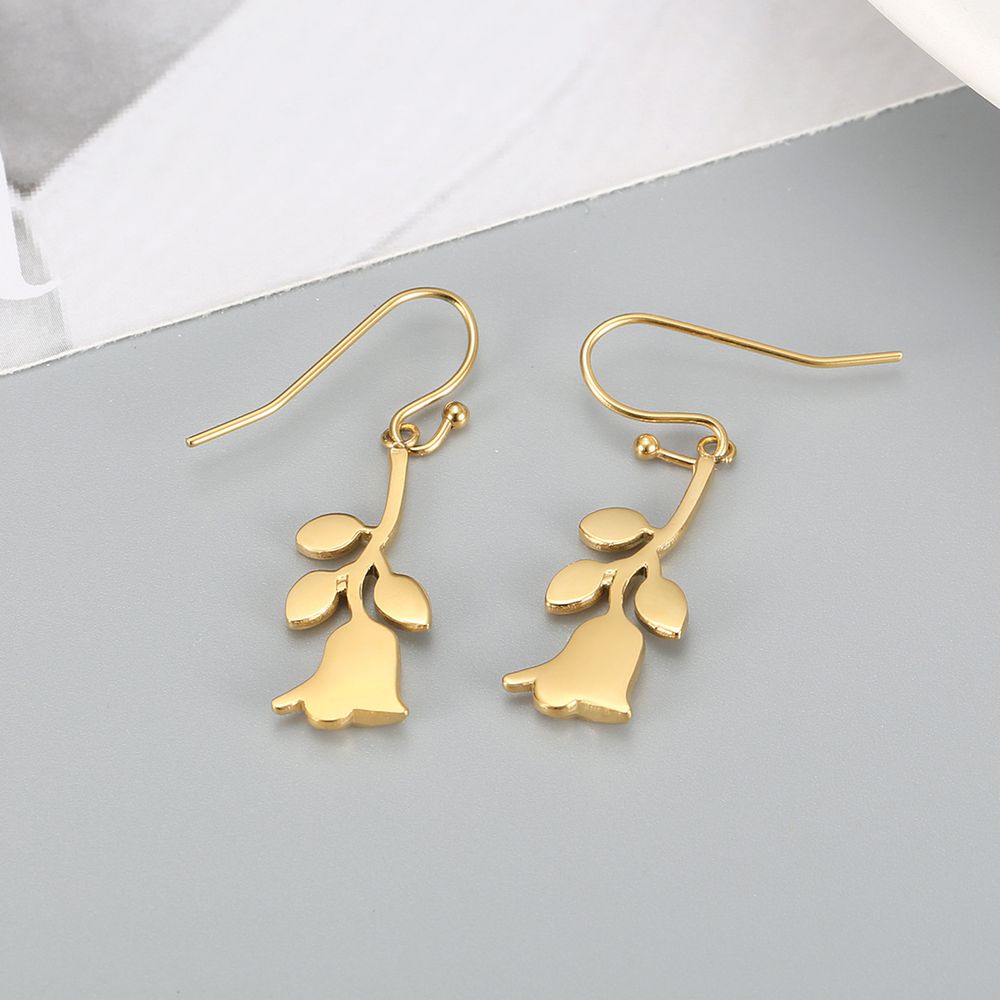Gentle Gold Rose Wholesale Stainless Steel Dangle Earring | Wholesale Jewelry Only 4