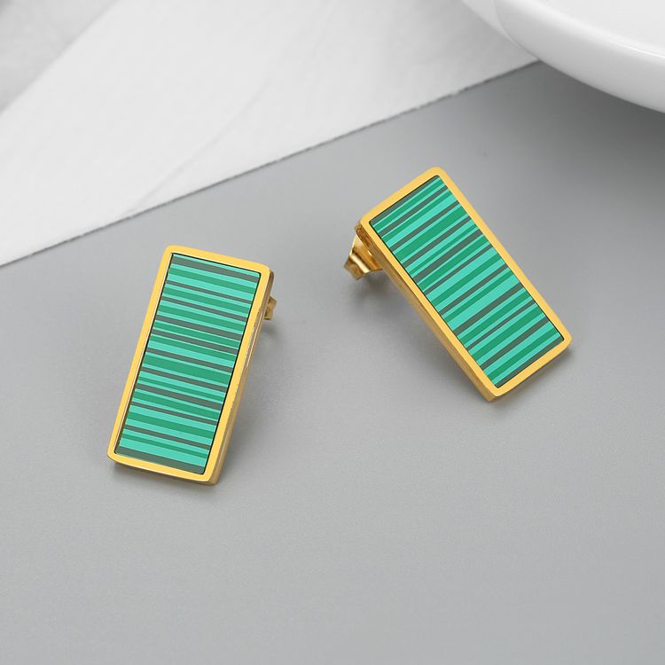Wholesale Vintage Rectangular Emerald Stripe Women's Stainless Steel Earrings
