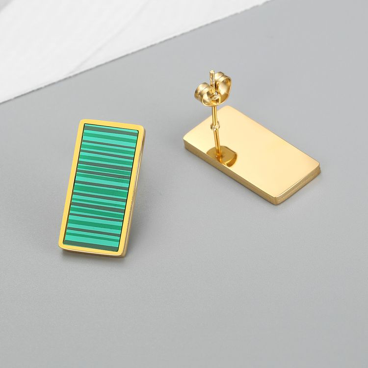 Wholesale Vintage Rectangular Emerald Stripe Women's Stainless Steel Earrings