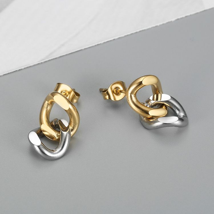 New stylish two-color metal chain loop women titanium steel earrings