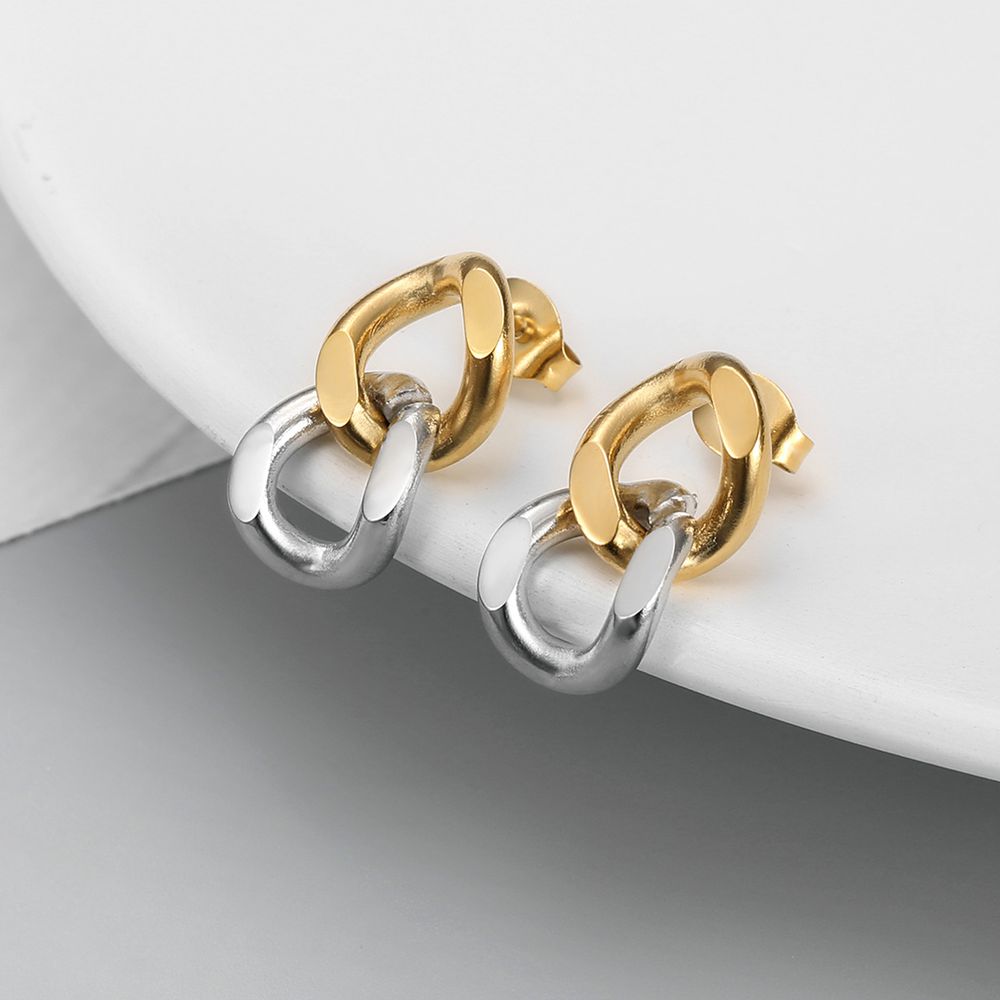 New stylish two-color metal chain loop women titanium steel earrings | Wholesale Jewelry Only 1