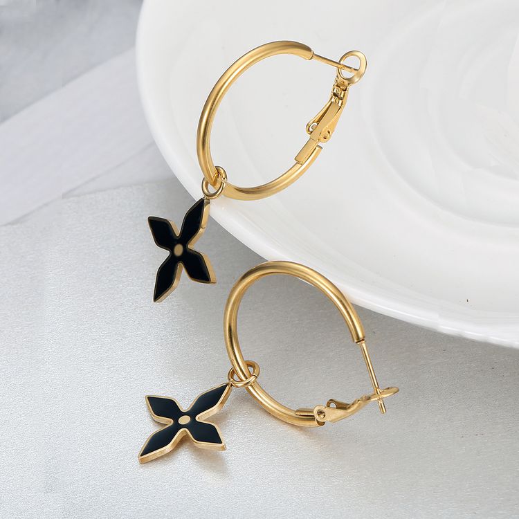 Cross Petal Metal Drip Glaze Titanium Steel Earrings Women Flower Earring