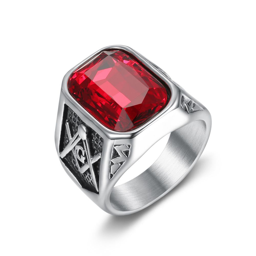 Fashion Ruby Ring Hip Hop Street Men's Titanium Steel Ring | Wholesale Jewelry Only 1