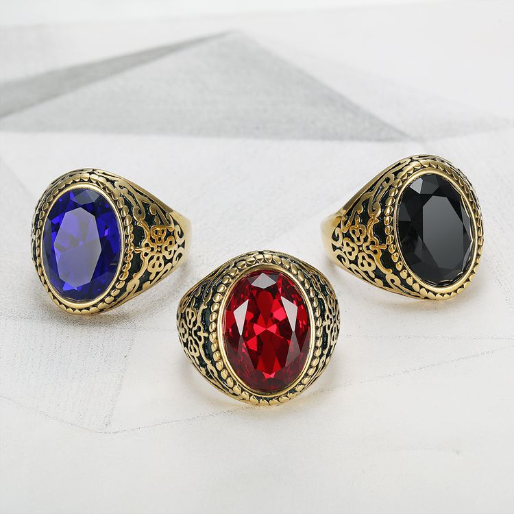 Fashion Cubic Zirconia Gemstone Ring Titanium Steel Men's Ring Gift