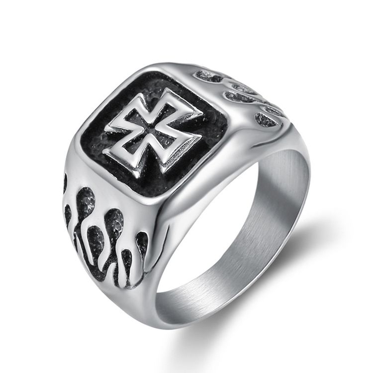 Punk Men's Bully Vintage Cross Titanium Steel Ring Rock and Roll Hipsters