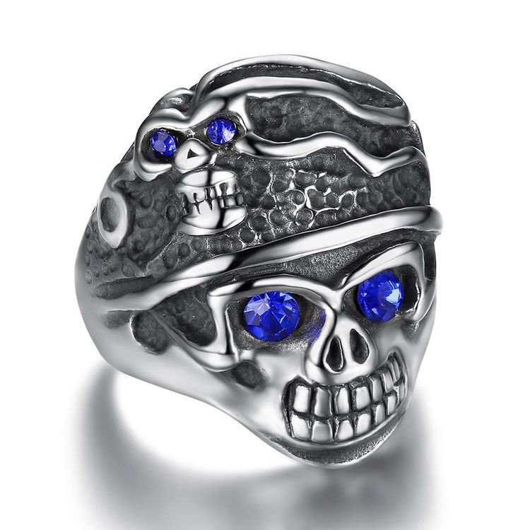 Men's Punk Blue Eye Skull Wholesale Stainless Steel Titanium Rings