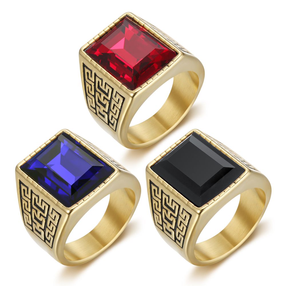 Hip Hop Punk Retro 18K Genuine Gold Plated CZ Titanium Steel Men's Rings | Wholesale Jewelry Only 0