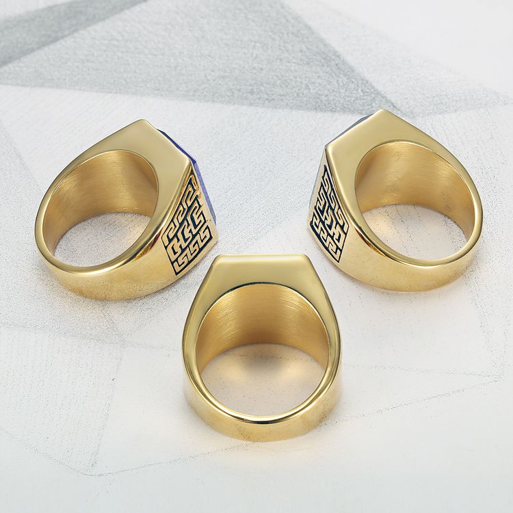Hip Hop Punk Retro 18K Genuine Gold Plated CZ Titanium Steel Men's Rings