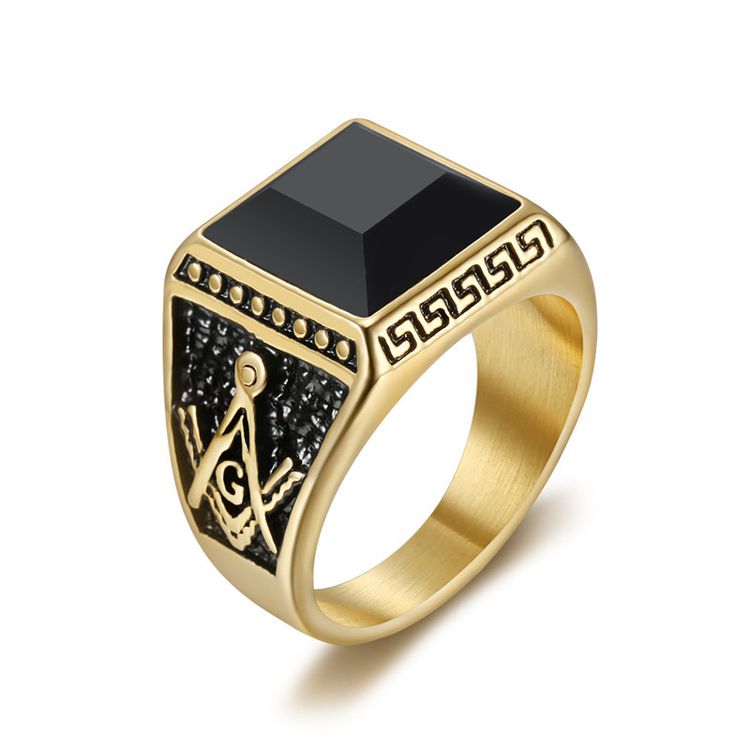 Wholesale Vintage Stainless Steel Ring with Onyx for Men