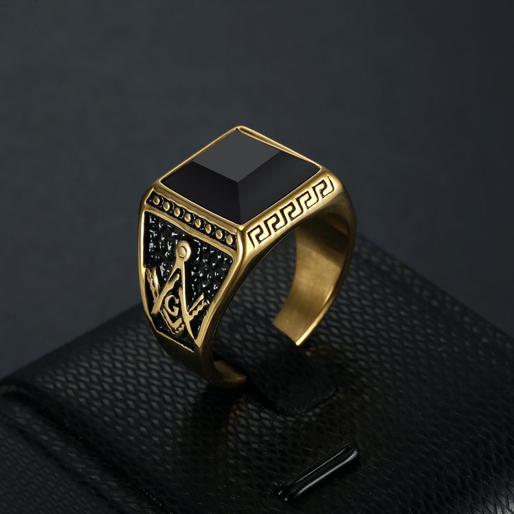 Wholesale Vintage Stainless Steel Ring with Onyx for Men