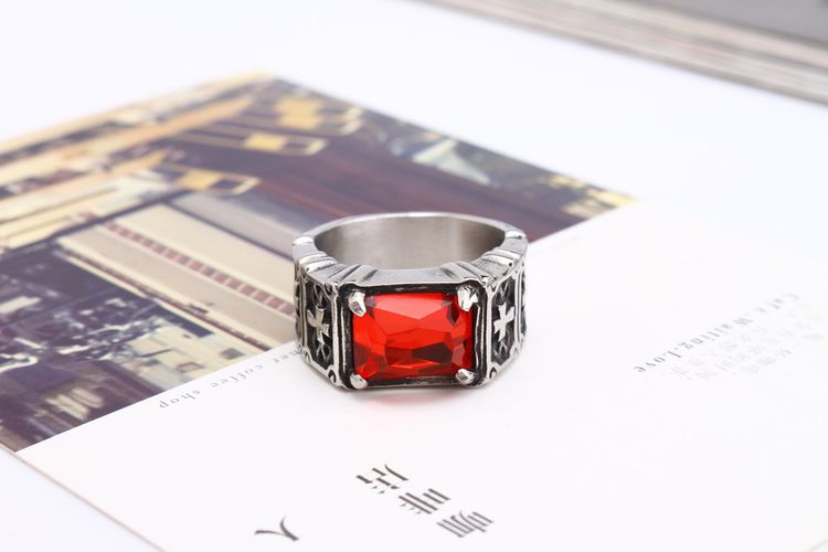 Titanium Steel Cross Ring Gothic Hipster with Ruby Glory Ring
