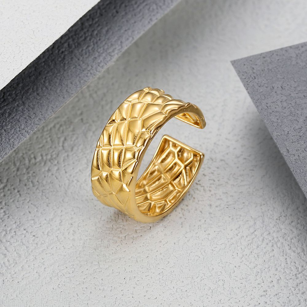 Adjustable Diamond Checkered Opening Elegant Titanium Women's Ring | Wholesale Jewelry Only 0