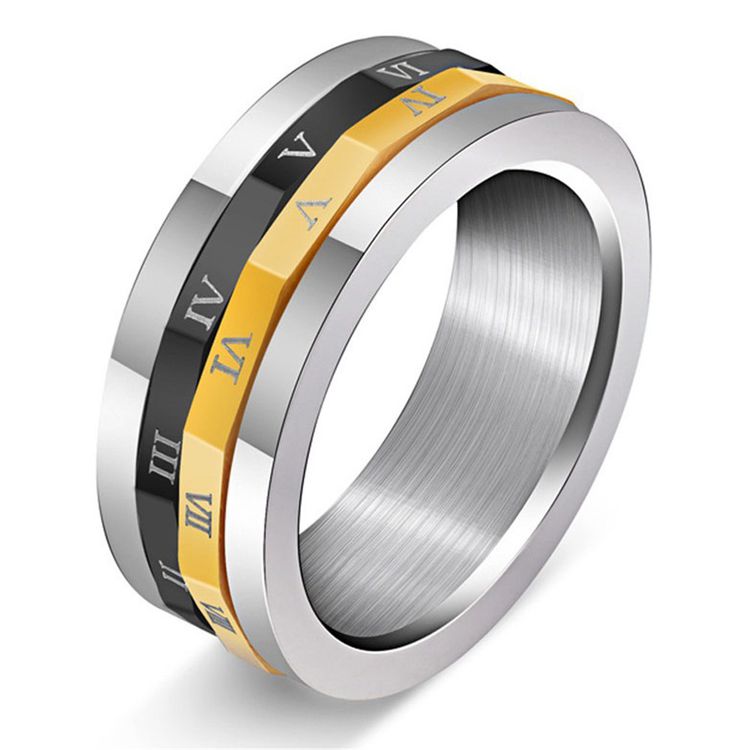 Wholesale Rotating Roman Numerals Titanium Men's Stainless Steel Ring