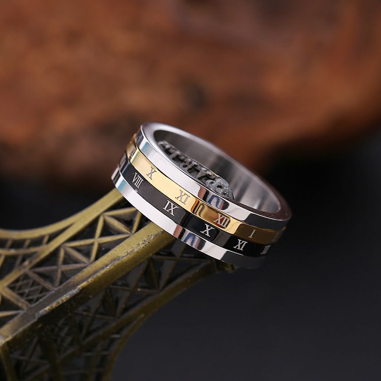 Wholesale Rotating Roman Numerals Titanium Men's Stainless Steel Ring