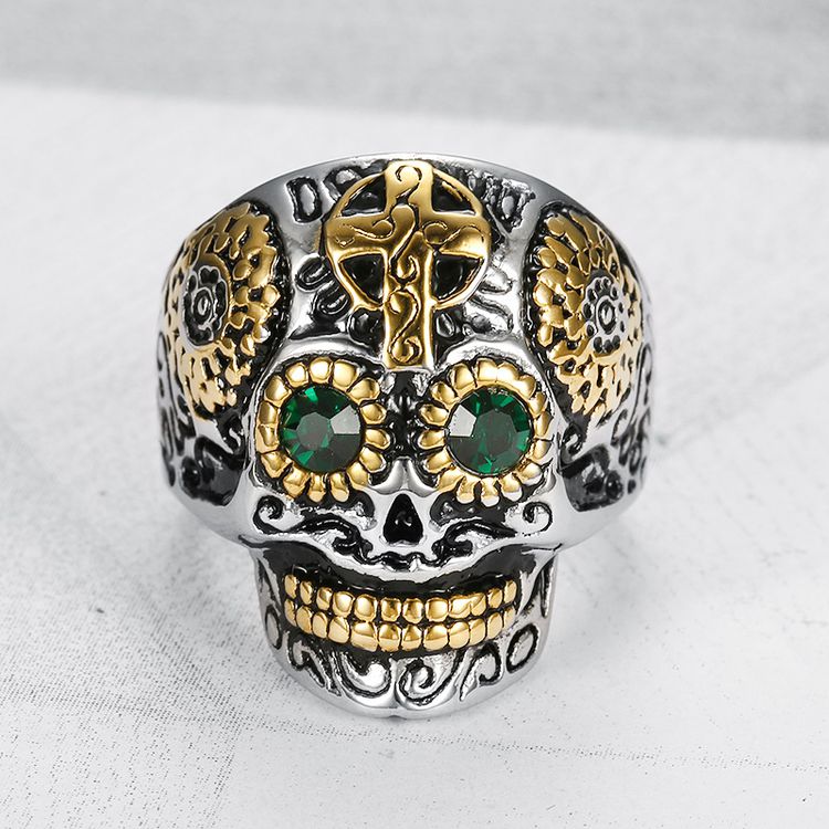 Crucifix Punk Style Skull Bully Men's Vintage Titanium Rings
