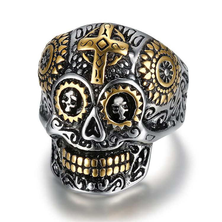 Punk Style Skull 316 Stainless Steel Men's Cross Ring