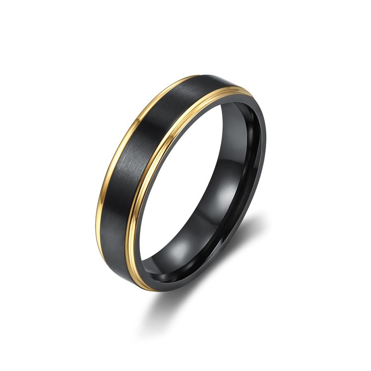 Fashion Men's Titanium Steel Brushed Black Gold Ring Wholesale