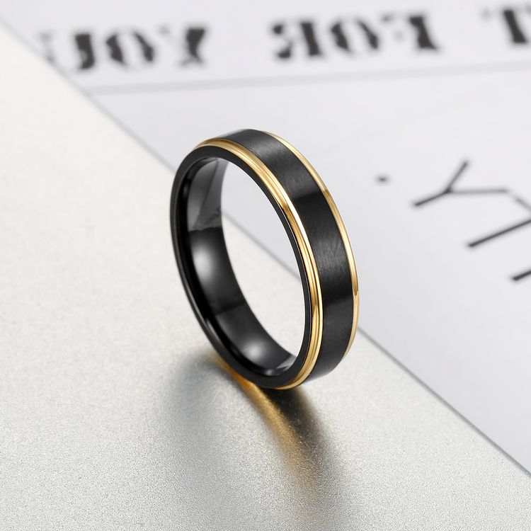 Fashion Men's Titanium Steel Brushed Black Gold Ring Wholesale