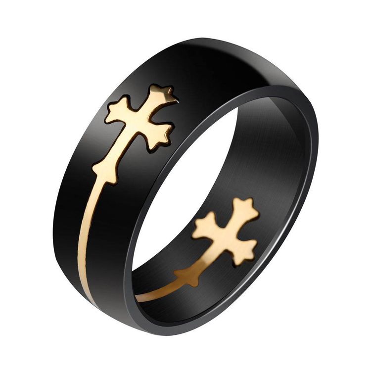Removable Gold Cross Black Ring Men's Titanium Steel Ring