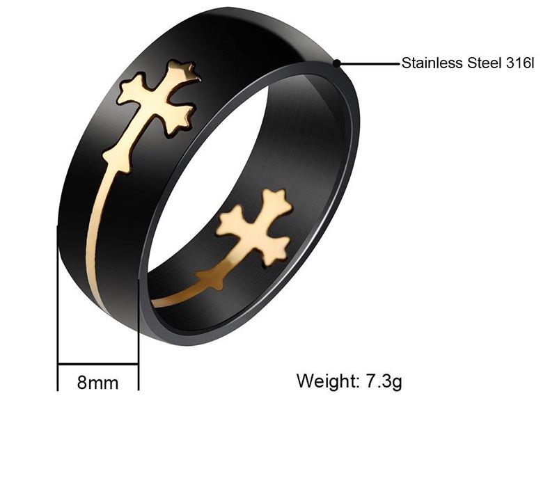 Removable Gold Cross Black Ring Men's Titanium Steel Ring | Wholesale Jewelry Only 2