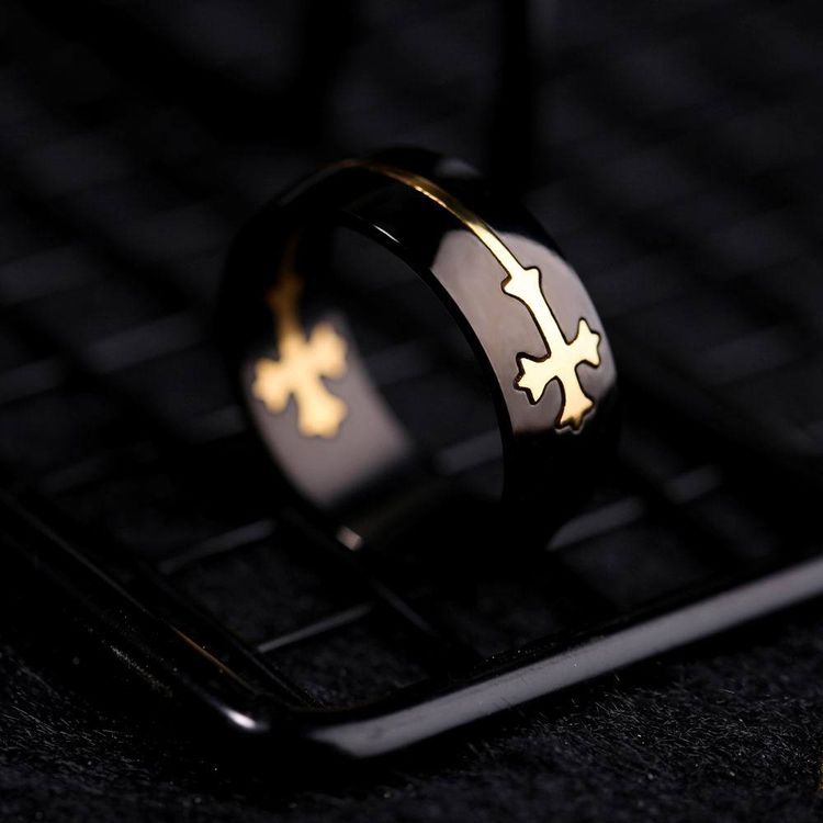 Removable Gold Cross Black Ring Men's Titanium Steel Ring | Wholesale Jewelry Only 4