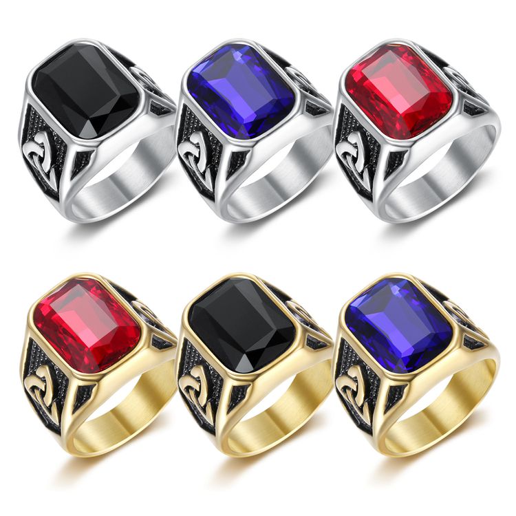 Men's Ruby Ring Fashion Viking Titanium Steel Ring Hip Hop Wholesale