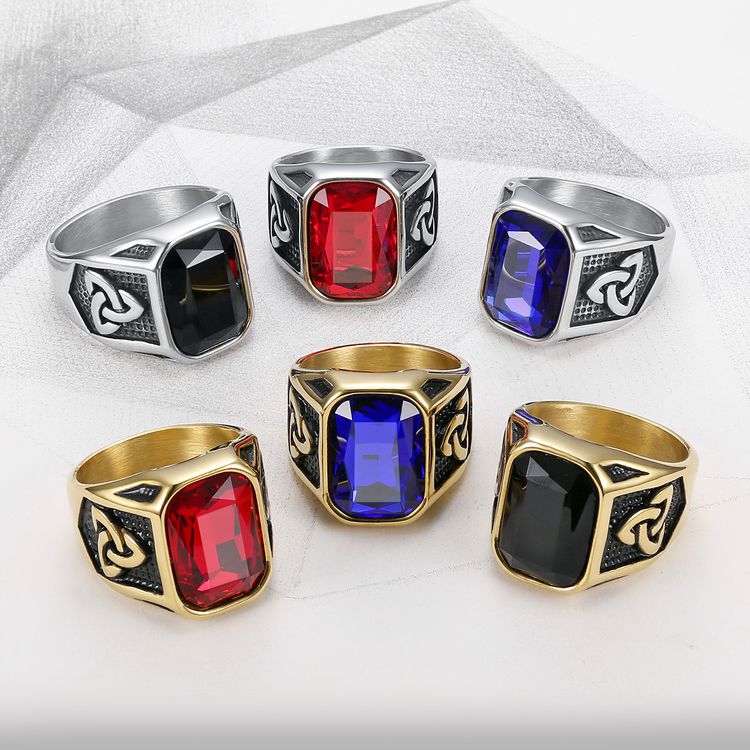 Men's Ruby Ring Fashion Viking Titanium Steel Ring Hip Hop Wholesale