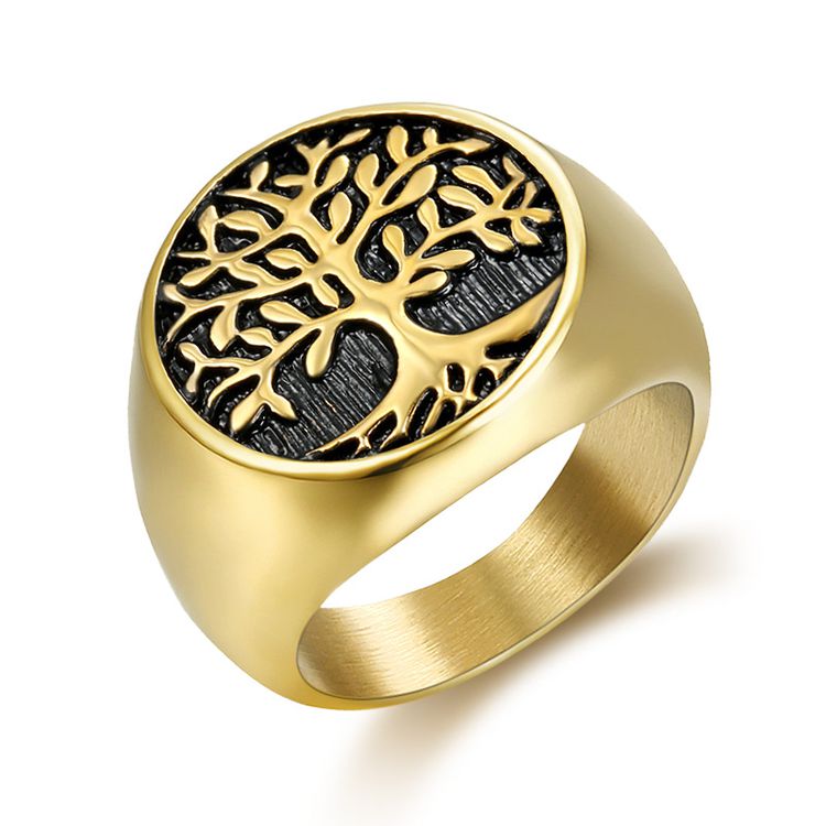 Hip Hop Punk Vintage Tree of Life Men's Stainless Steel Ring