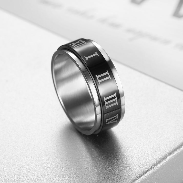 Turnable Roman Numerals Titanium Stainless Steel Men's Ring