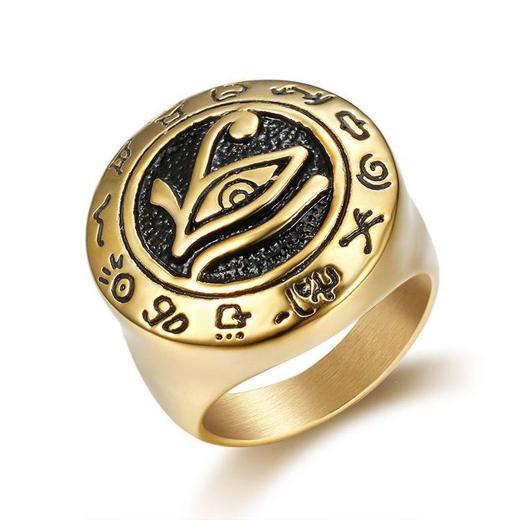 Punk Eagle Head Eye of Horus Men's Stainless Steel Ring Wholesale