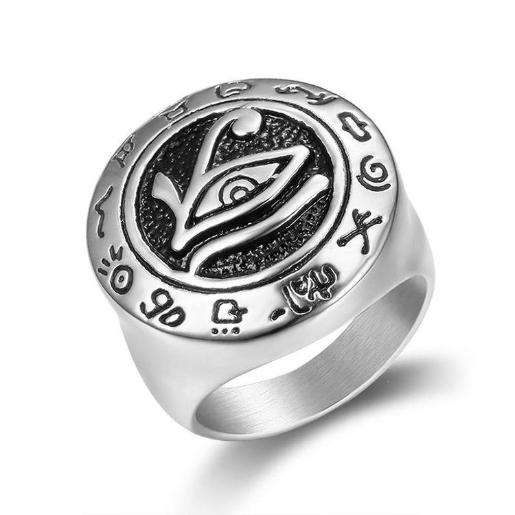 Punk Eagle Head Eye of Horus Men's Stainless Steel Ring Wholesale