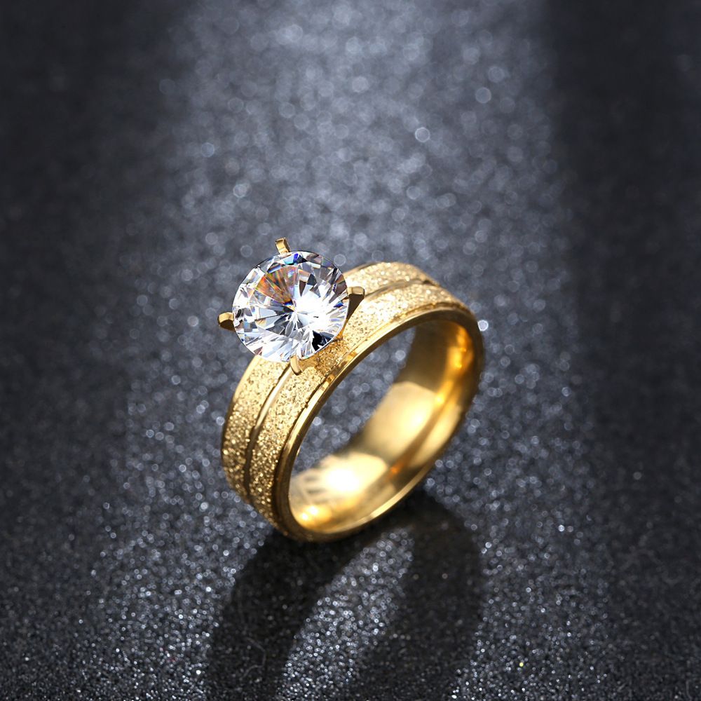 Fashion Four Claw Zirconia Frosted Titanium Women's Ring | Wholesale Jewelry Only 1