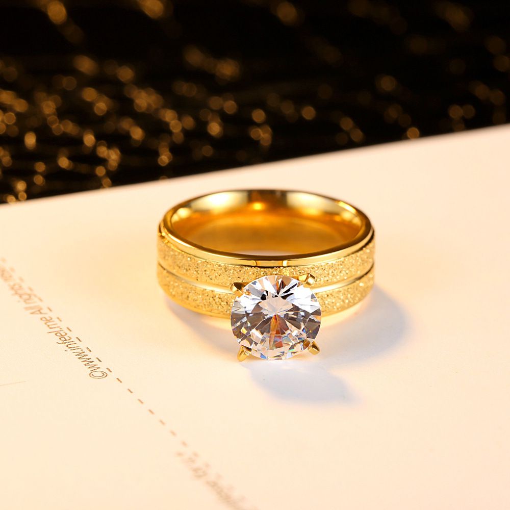 Fashion Four Claw Zirconia Frosted Titanium Women's Ring | Wholesale Jewelry Only 2