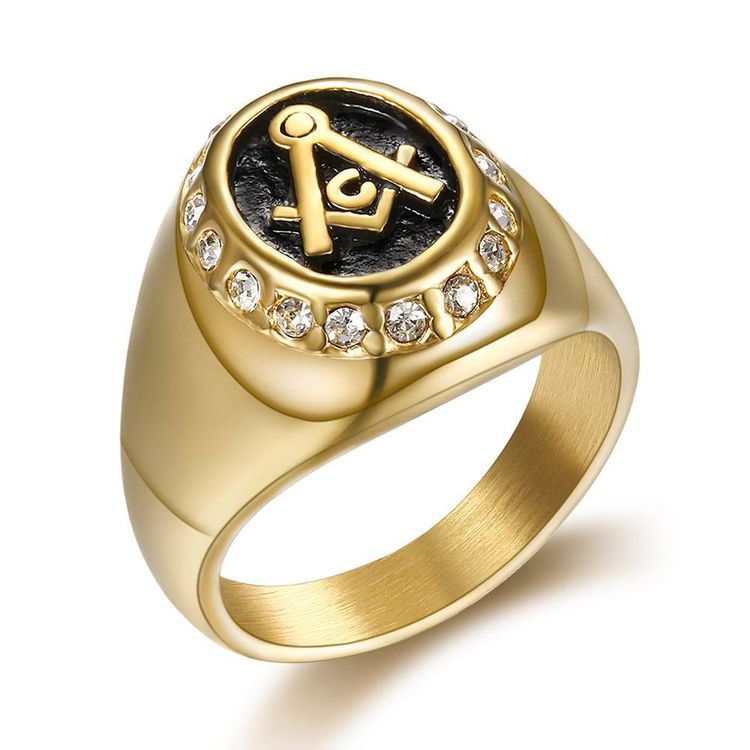Vintage mysterious Gold Zirconia Men's Titanium Ring