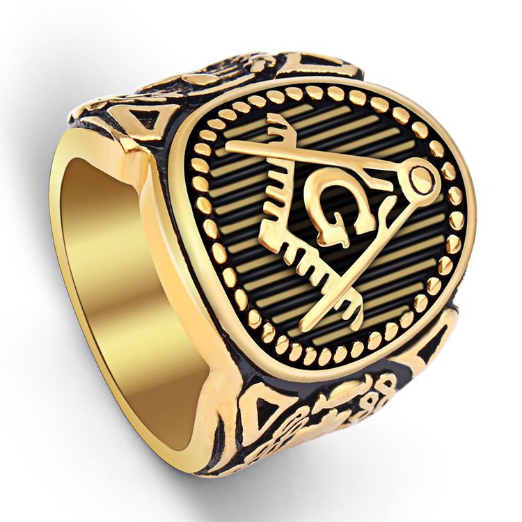 Retro Yellow Gold mysterious Pattern Men's Titanium Ring Wholesale