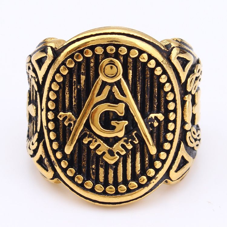 Retro Yellow Gold mysterious Pattern Men's Titanium Ring Wholesale