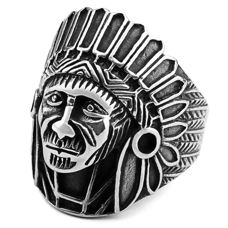 Hot Vintage Indian Chief Men's Titanium Steel Ring