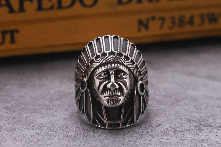 Hot Vintage Indian Chief Men's Titanium Steel Ring