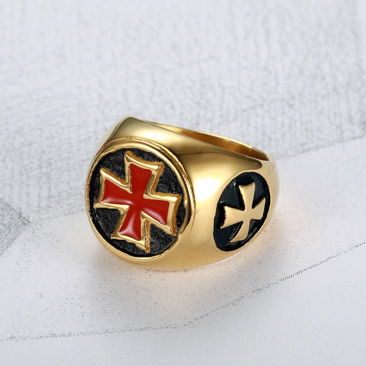 Wholesale Vintage Red Cross Men's Stainless Steel Ring 