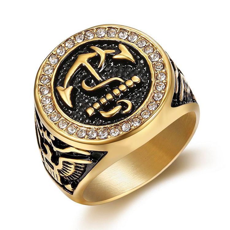 Bully Men's Zirconia Anchor Titanium Ring Wholesale