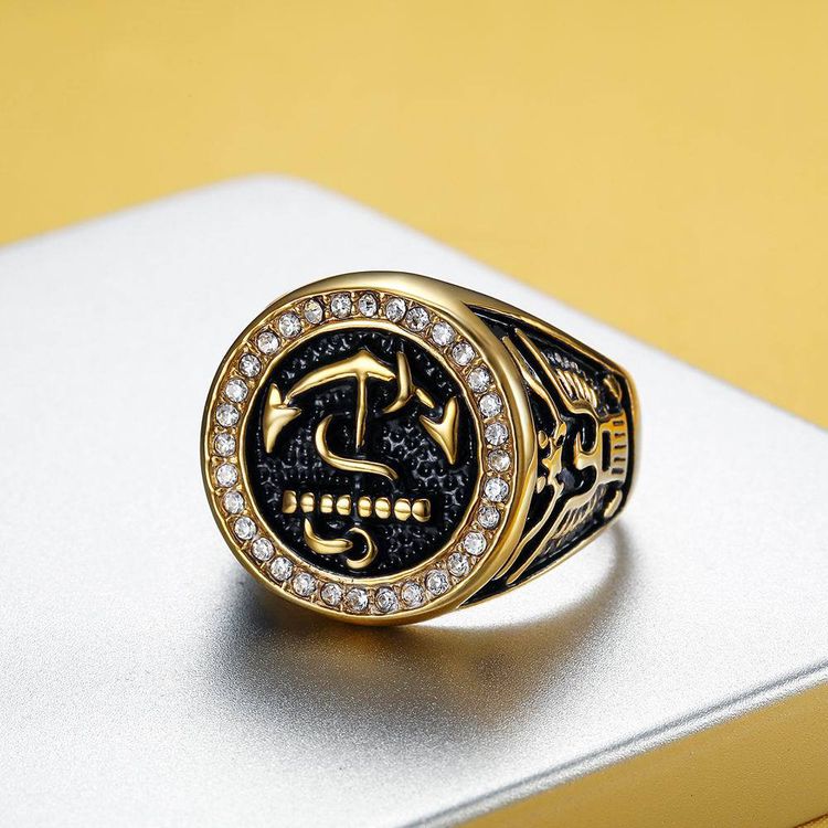 Bully Men's Zirconia Anchor Titanium Ring Wholesale