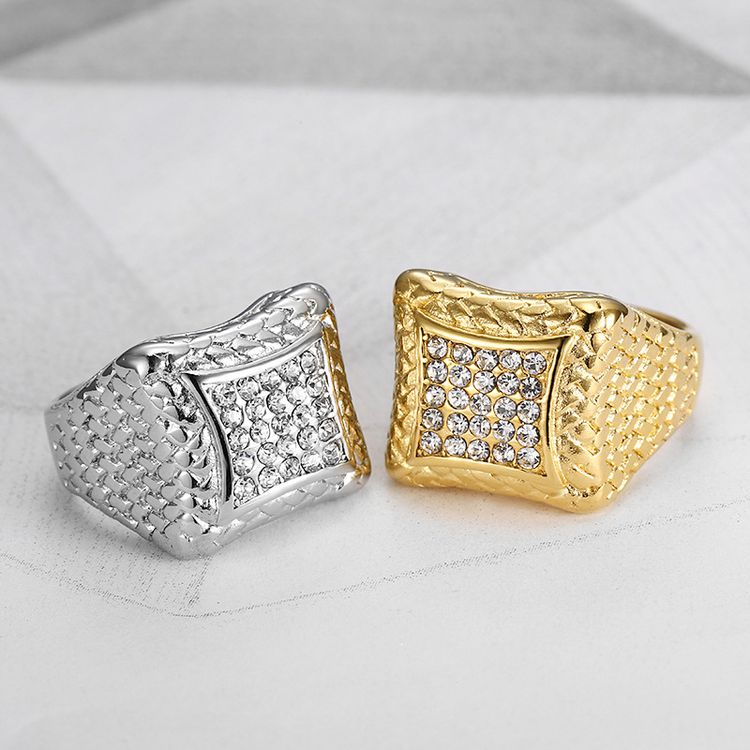 Retro Zirconia Men's Stainless Steel Square Hip Hop Ring