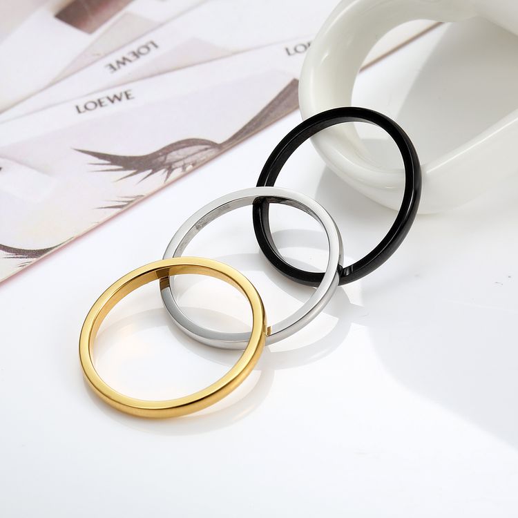 Wholesale Stylish Simple Thin Glossy Stainless Steel Women's Ring