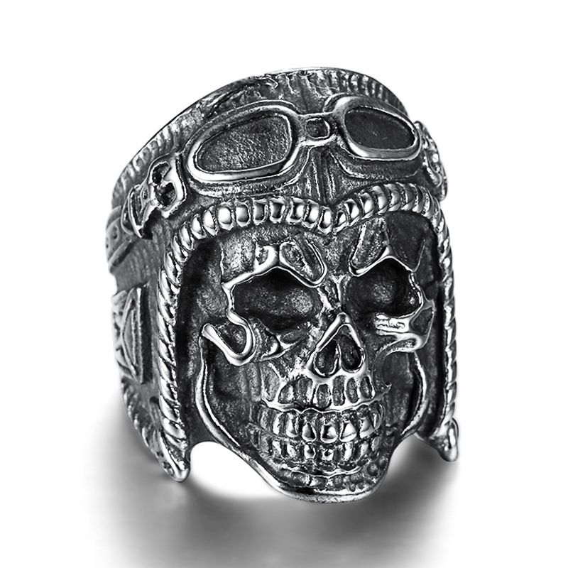 Vintage Pilot Skull Ring Titanium Steel Men's Ring | Wholesale Jewelry Only 0