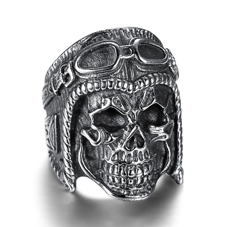 Vintage Pilot Skull Ring Titanium Steel Men's Ring