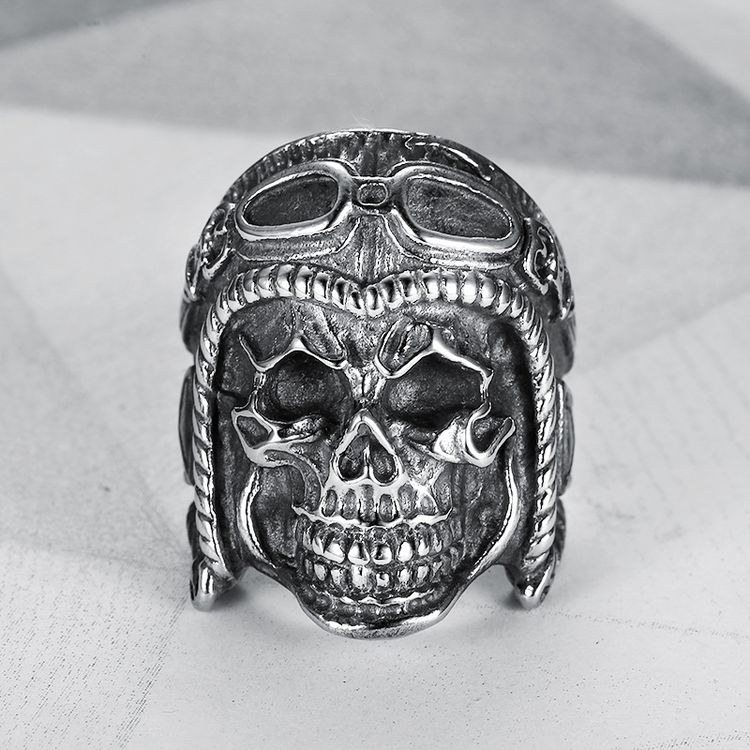 Vintage Pilot Skull Ring Titanium Steel Men's Ring