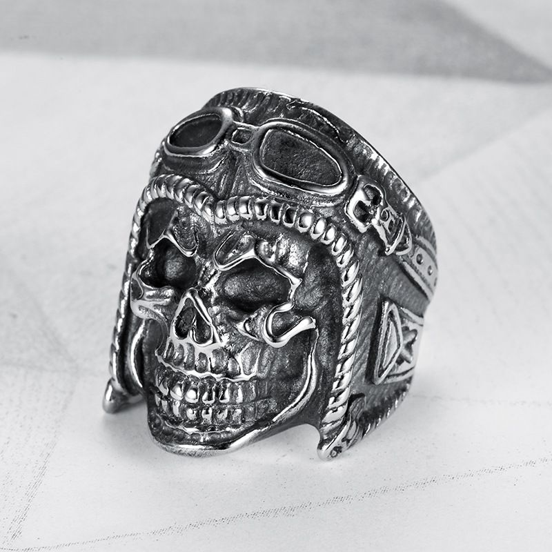 Vintage Pilot Skull Ring Titanium Steel Men's Ring | Wholesale Jewelry Only 3